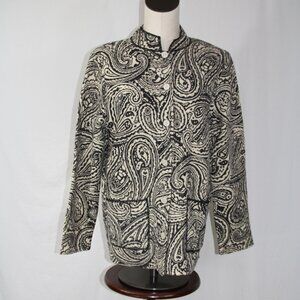 Ruby Rd. Women's Cardigan Jacket Long Sleeve Mock Neck 100% Wool Black Ivory M